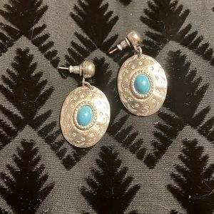 So pretty Silver-tone and faux turquoise drop post earrings.